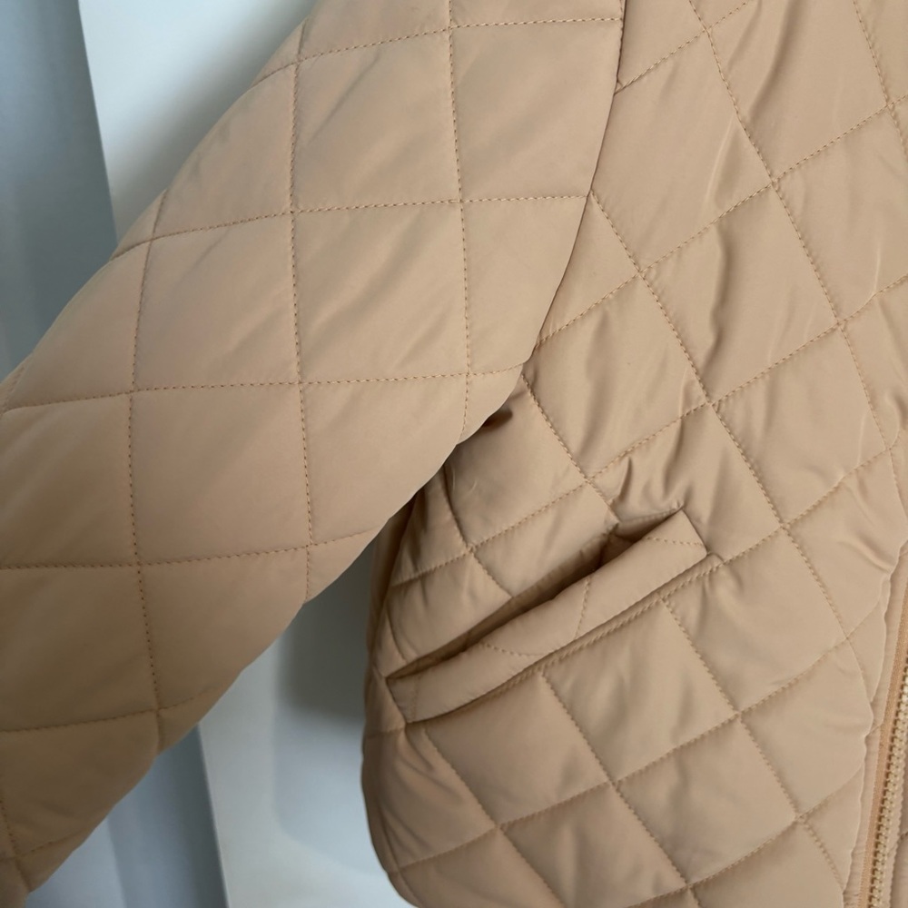 Princess Polly Lucia Quilted Puffer Jacket Cropped Outerwear Coat Beige Tan - Picture 7 of 12
